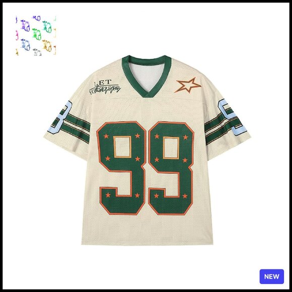 Tops - Oversized V-Neck Jersey Tee Y2K Streetwear Graphic Top Summer Fall